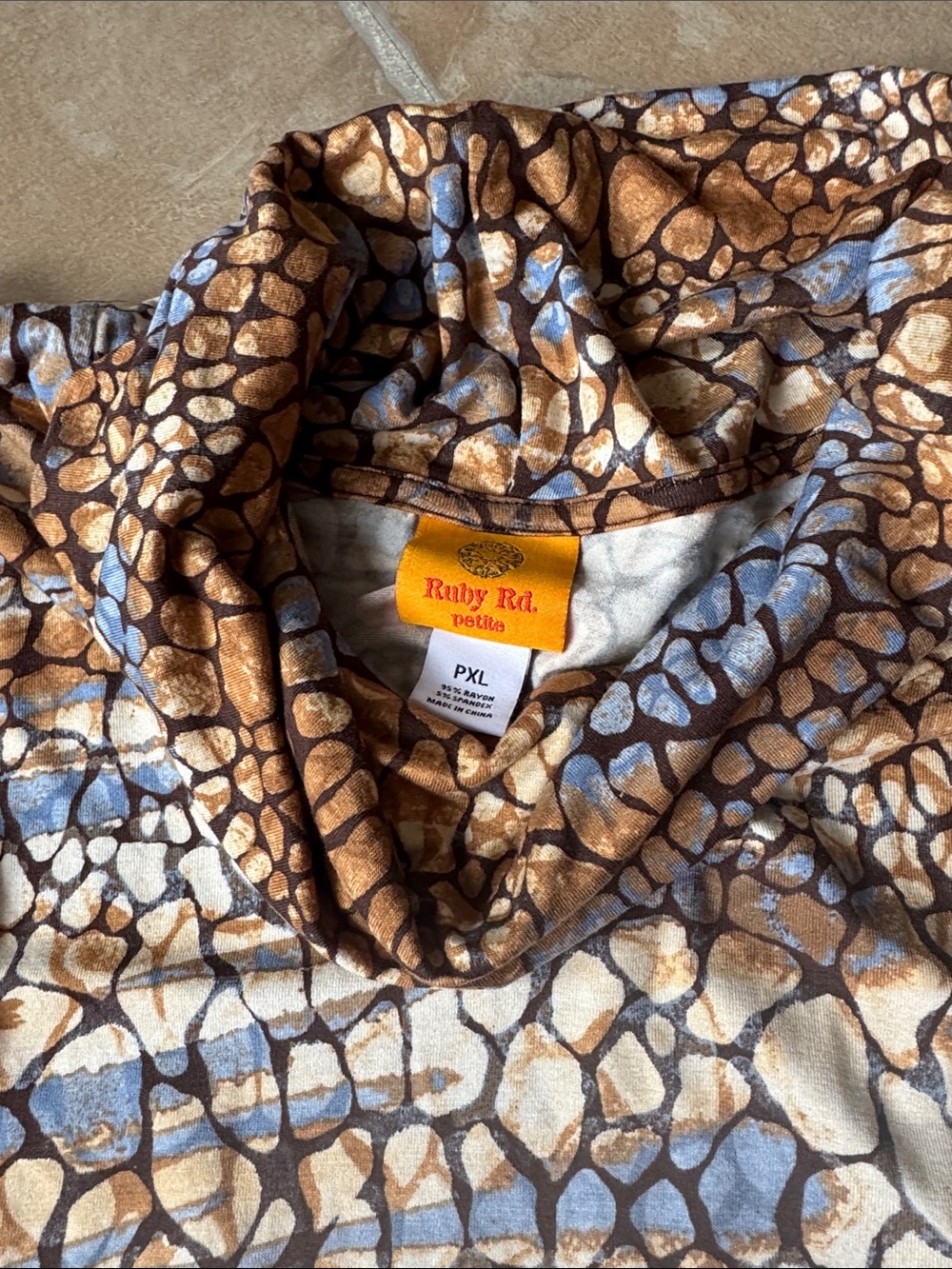 Ruby Rd petite Animal Print Turtleneck Tunic in Browns & Blue size PXL - Picture 5 of 6